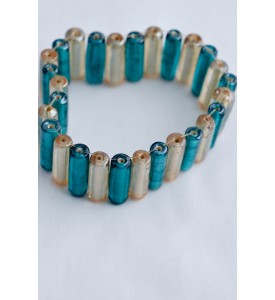 Adzo Designs Bold bracelet with cream and turquoise Indian glass column beads